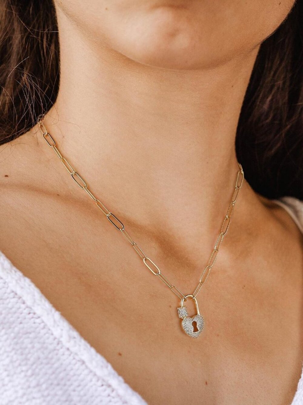 Gold Paperclip Chain Necklace for Women, 14K Gold Plated Dainty Paperclip Link C - Picture 2 of 5